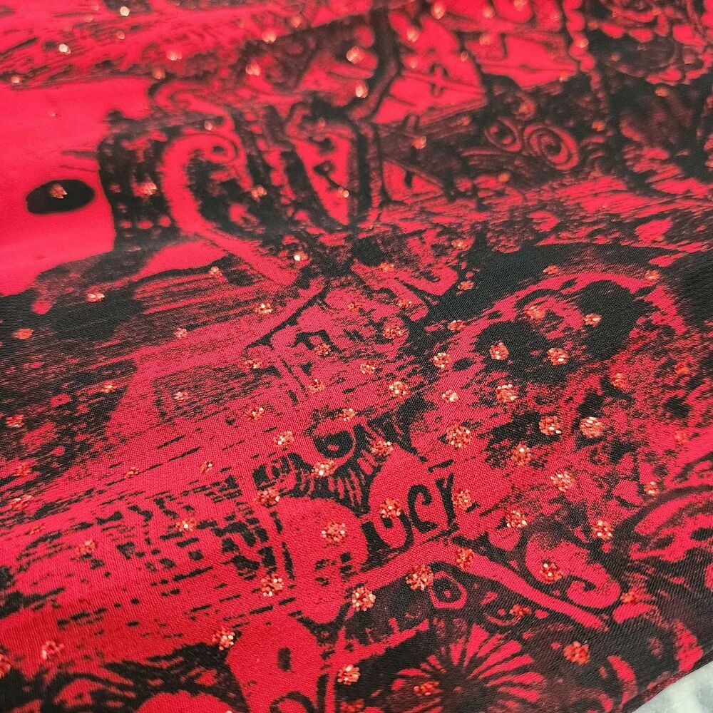Rebecca Malone Blouse Size 1X Black Red Color Poncho Attached - Picture 8 of 16